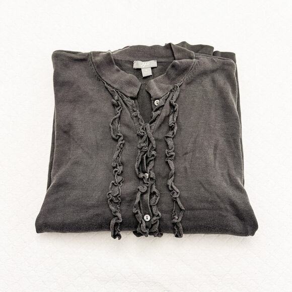 J. Jill Ruffled Cardigan Button Down Top Black Size Medium - Picture 1 of 5